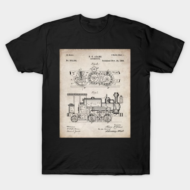 Steam Train Patent - Steam Locomotive Art - Antique T-Shirt by patentpress